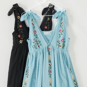 Urban Outfitters | Forever Embroidered Blue Floral Mini Dress | Size L